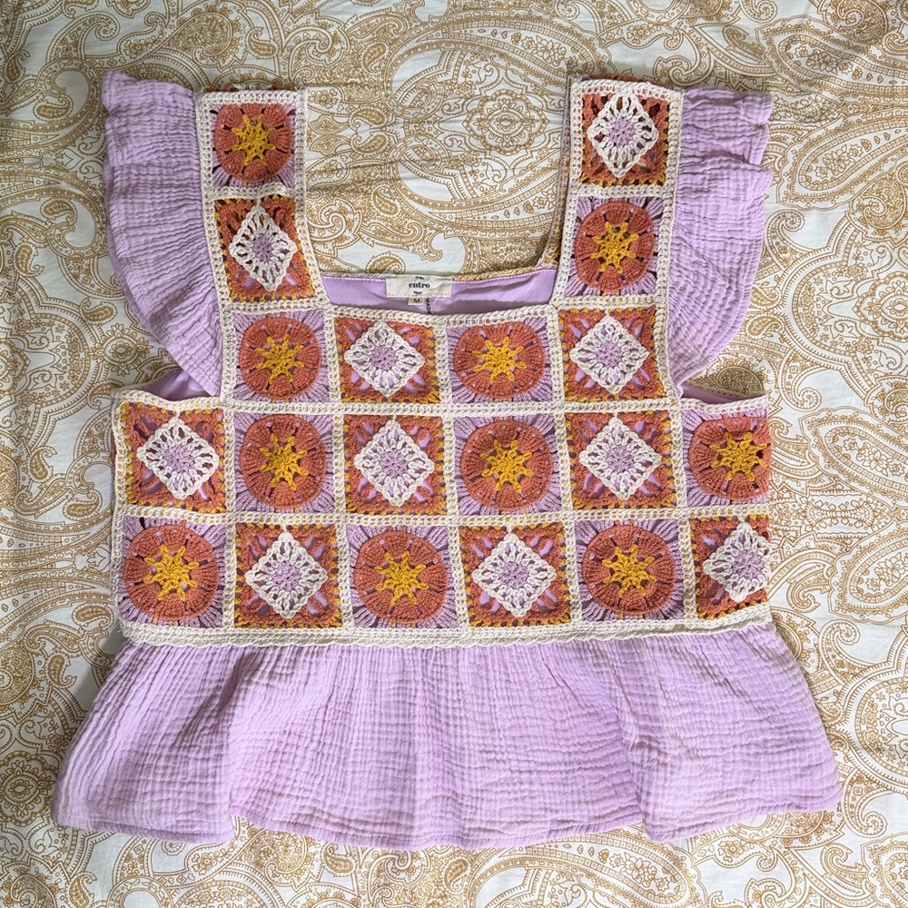 Entro Lavender Crochet Patchwork Blouse - image 1